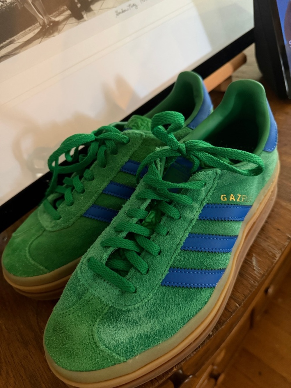 adidas Green Suede Sneakers with Blue Stripes